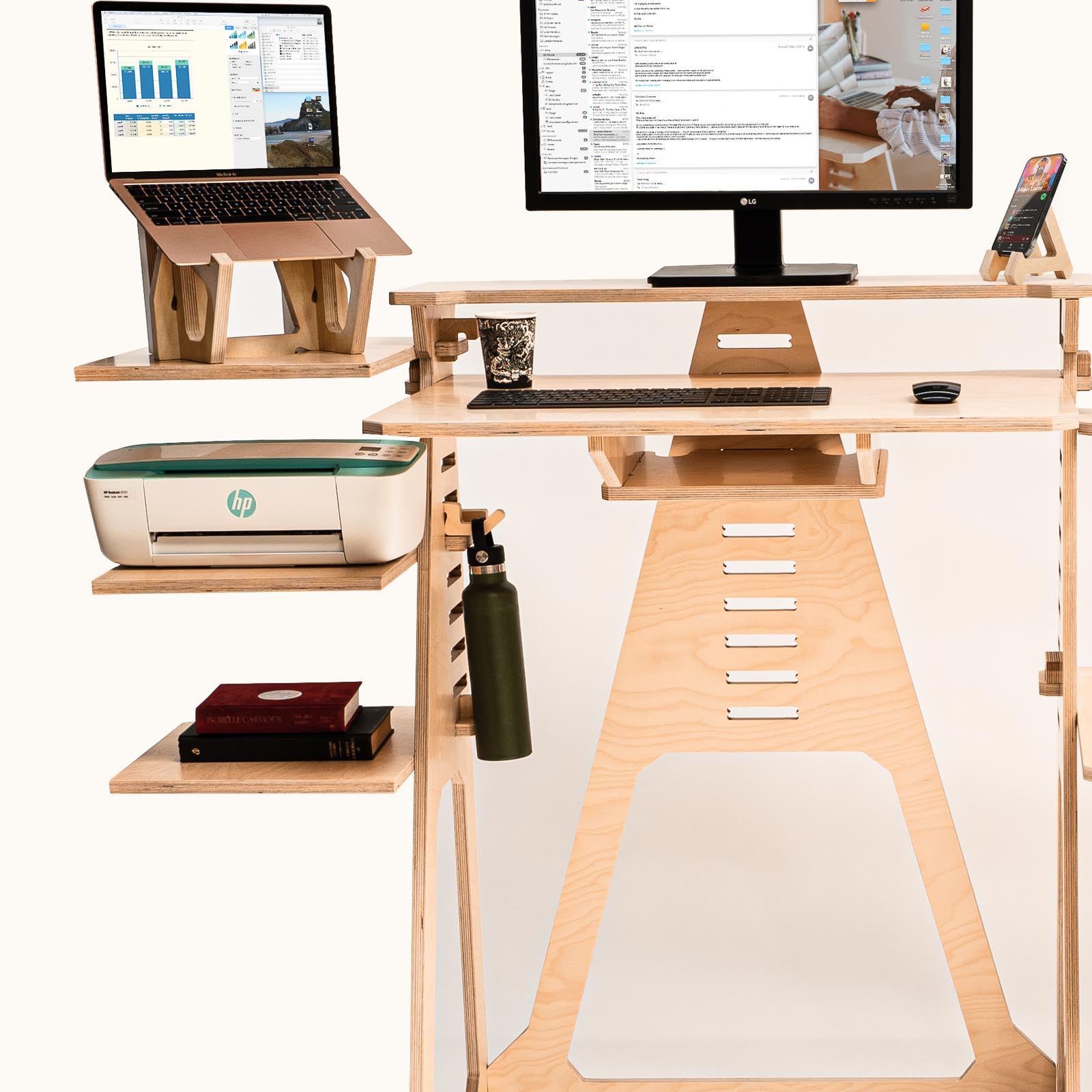 Sit, Stand Desk with wing shelves