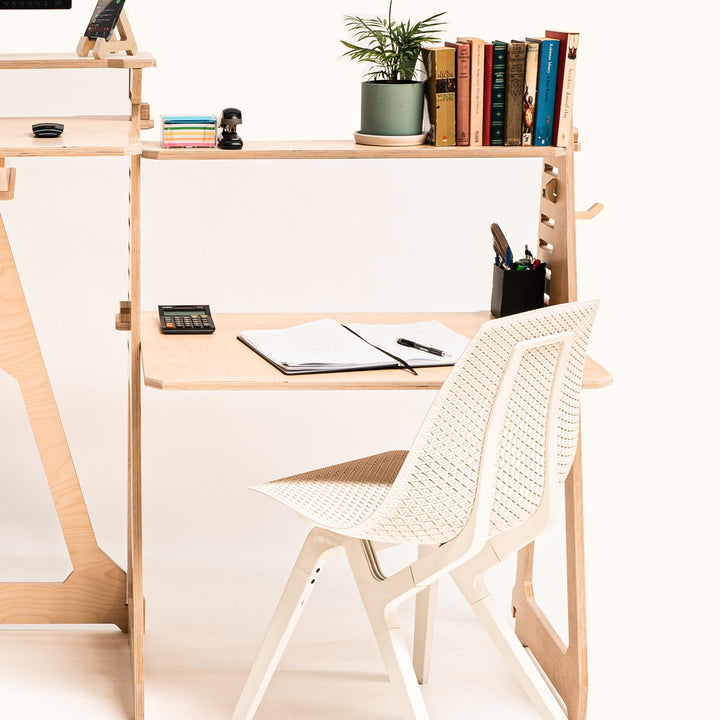 Sit, Stand Desk with wing shelves